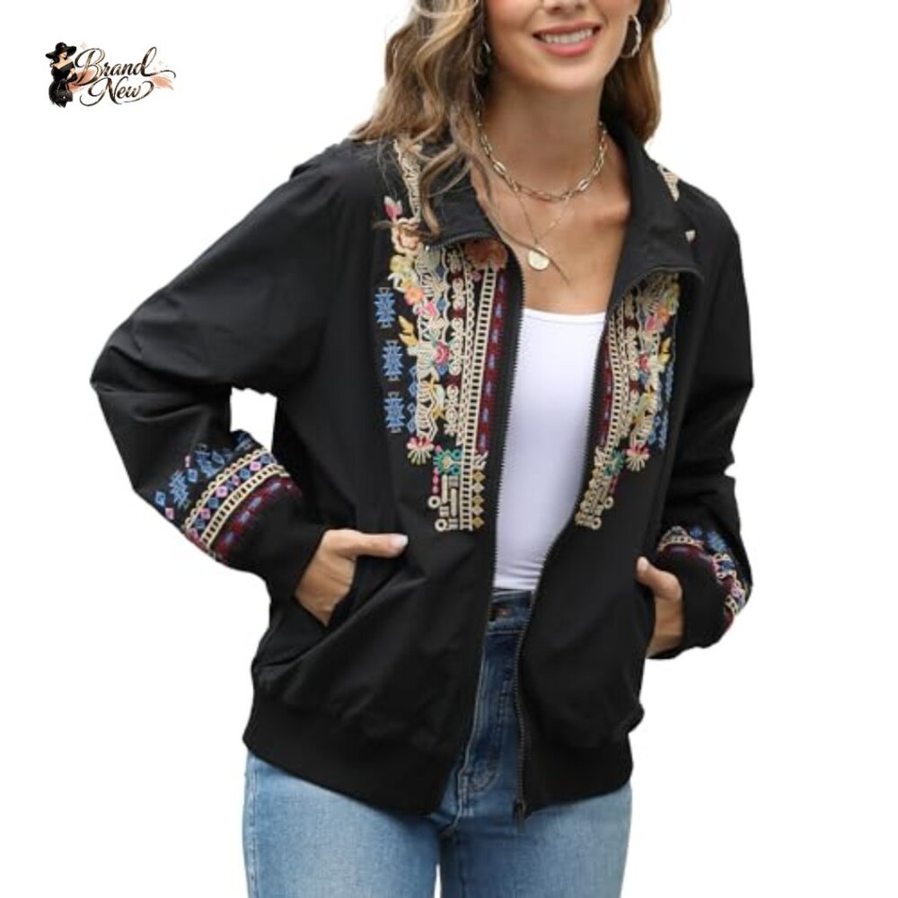 Polyester Embroidered Bomber Jacket Lightweight W… - image 4